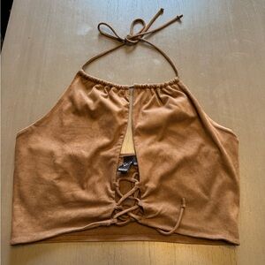 Windsor Tan Halter Top with Lace-Up Front